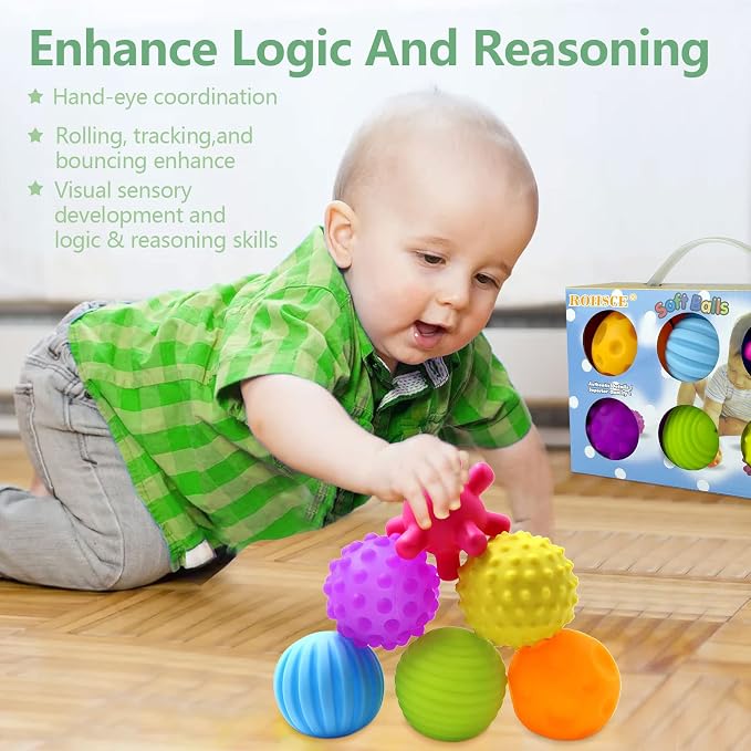 Sensory Balls for Toddlers 1-3, 10PCS Soft Textured Balls | 10PCS Baby Soft Ball Set with Bag, Infant Teething Toys for Boys & Girls, Bath & Indoor Play, Montessori Gifts
