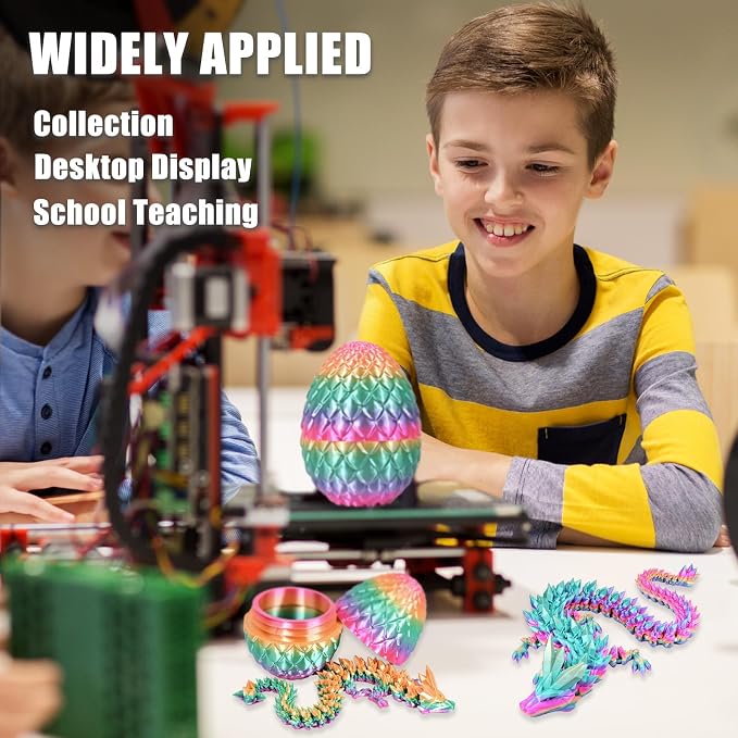 12" 3D Printed Dragon Eggs with Dragon, Articulated 3D Fidget Toys for Kids | Crystal 3D Dragon Toys for Boys Girls, Small 3d Printed Animals, Dino Dinosaur Eggs Toys, Easter Basket Stuffers（Rainbow）