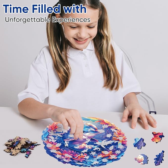 Qiuenisray Wooden Puzzles for Adult, Dolphin Baby Jigsaw Puzzles 200 Pieces | FSC Certified Unique Ocean Adult Puzzles, Wood Puzzles Creative Gift for Family Game 11.2x11.2 in