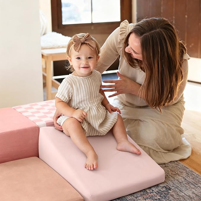 Tiny Land Soft Foam Climbing Blocks for Toddlers, 6-Piece Foam Blocks | Indoor Playground Baby Climbing Toys, Ideal Gift for Kids Activity Crawling and Sliding Foam Play Set (Pink Pastel)