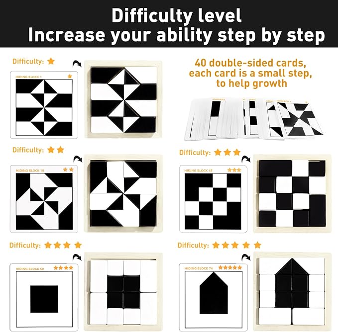 Puzzle Blocks for Kids,Education Puzzle Toy with Storage Tray,Brain Teaser with Challenges Cards 3D Logic & Spatial Thinking Tabletop Toy for Boys Girls