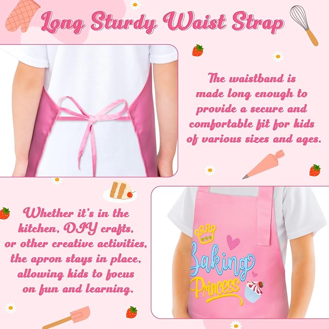 R HORSE 2 Pieces Kid Apron and Chef Hat Set, Dress up Role Play Chef Toy | Pink Baking Princess Adjustable Children Kitchen Apron for Girl, Ideal for Cooking, Baking, Painting, Cooking Birthday Gift