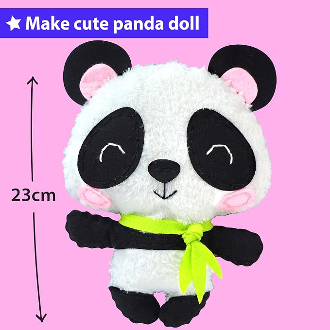 KRAFUN Panda Sewing Kit for Kids Ages 8-12 - No Scissors No Glue | Pre-cut & pre-punched felt. Child-safe needle included. Sew your own plush panda. Beginner craft gift for girls & boys