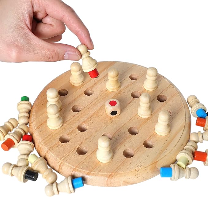 Gothink Wooden Memory Chess Matching Game, 7.5 Inch Wooden Memory Match Stick Chess Board Game, Educational Games for Kids, Montessori Preschool Toy for Toddler Birthday Gift