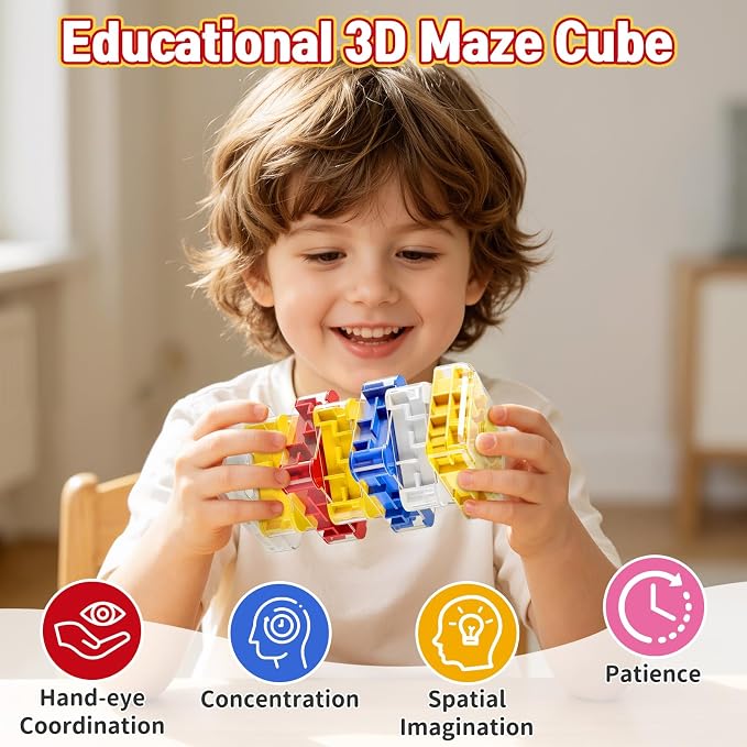 2-in-1 Fidget Spinner Maze Cube 3D Puzzle Brain Teaser 7 Level | Handheld Fidget Spinner Toy 3D Puzzle Cube Brain Teaser Game Stress Relief Anxiety Sensory Toy Travel Car Game Kids Adults