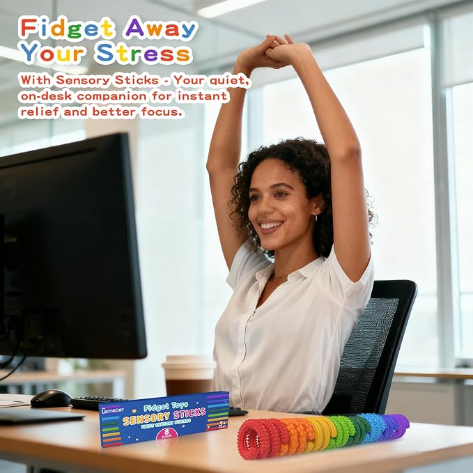Tactile Sensory Toys Autism, 8PCS Stress Fidget Toys for Anxiety Relief | 8 Colors and 8 Textures, Stretchy Noodles for Classroom Travel