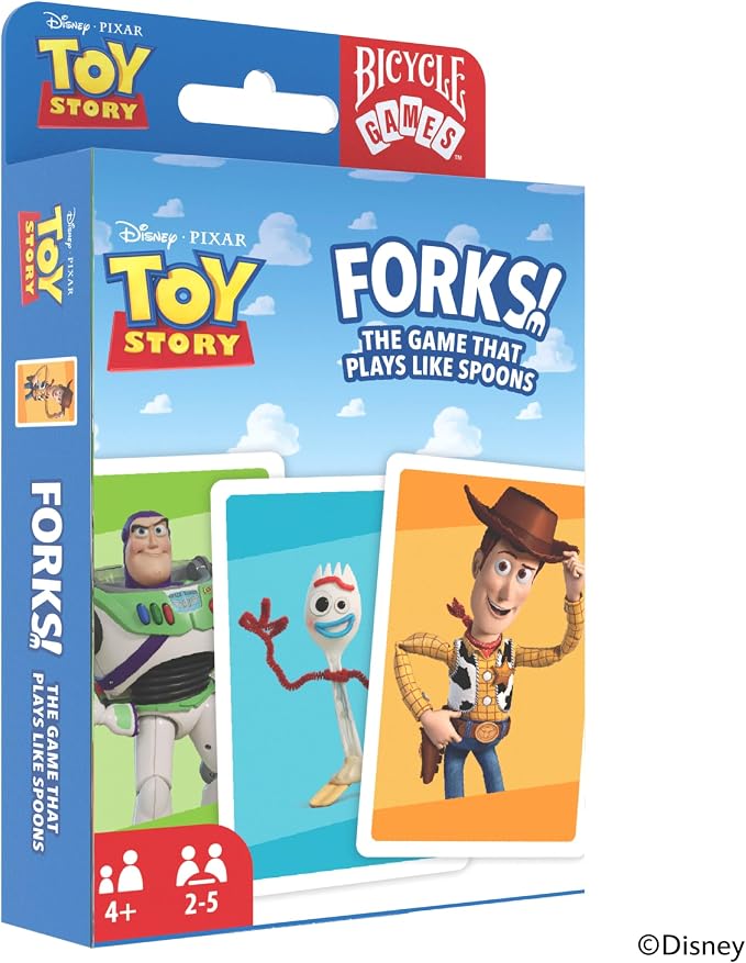 Bicycle Spoons Featuring Forky from Toy Story, Kids Card Game, Featuring Disney and Pixar Characters Woody, Buzz Lightyear, Forky, Bo Peep & Alien, Ages 4+, Toy Story Birthday Gift, 2-5 Players