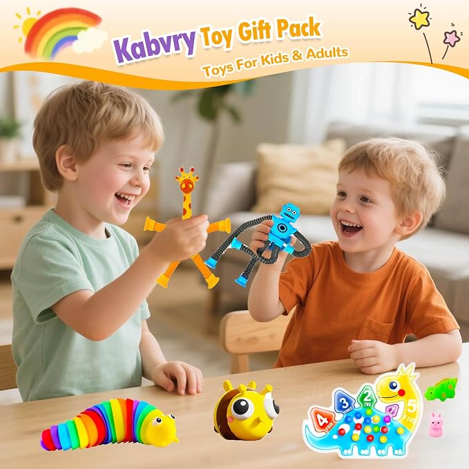 21 Pack Fidget Sensory Toys Set, Stress Relief Toys for Kids Ages 3-12 | Squishy fidget toys for stress relief, travel play, goodie bag stuffers, classroom prizes, party favors, ages 3-12