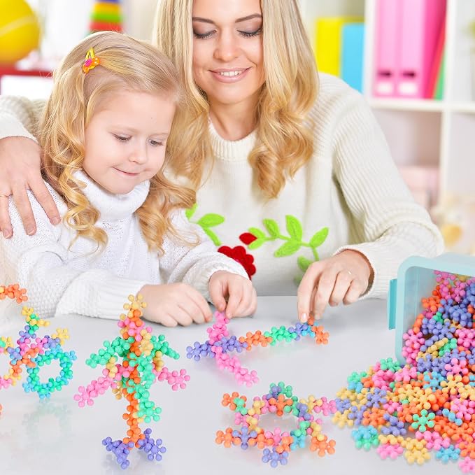 300PCS Building Blocks STEM Construction Toy, Macaron Colors | Interlocking Snowflake Discs in BPA-Free Plastic with Storage Case – Boosts Fine Motor Skills & Creative Play