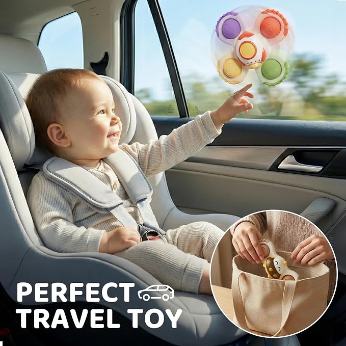 Pop Suction Cup Spinner Airplane Travel Toys for 1 Year Old Boy Girl | Novelty Spinning Tops Infant 12 18 Months,1 2 Year Old Boy Birthday Gift for Toddlers ,Sensory Baby Bath Toy Kids Ages 1-3
