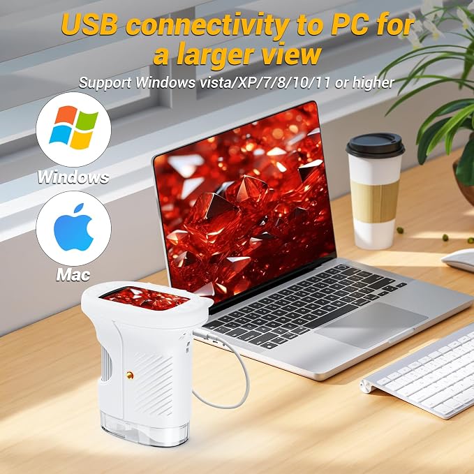 WINWEND Pocket Kids Microscope 1000X Handheld Microscope for Photo and Video Portable Science Kits STEM Toys – Christmas/Birthday Gifts for Girls & Boys Ages 3-12(White)