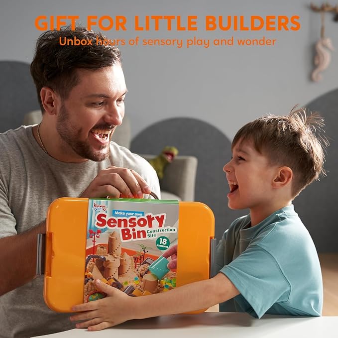 JOVA Klever Kits Construction Sensory Bin for Kids with Glow in The Dark Stones, Sandbox with Lid Castle Building kit, Preschool Learning Activities Gifts for Boys Girls Age 3+