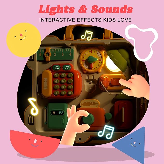Busy Board for Toddlers 1-3, Musical Travel Activity Toys | Portable Montessori Activity Board with Lights & Music, Fine Motor Skills, Educational Developmental Toys Indoor, Outdoor