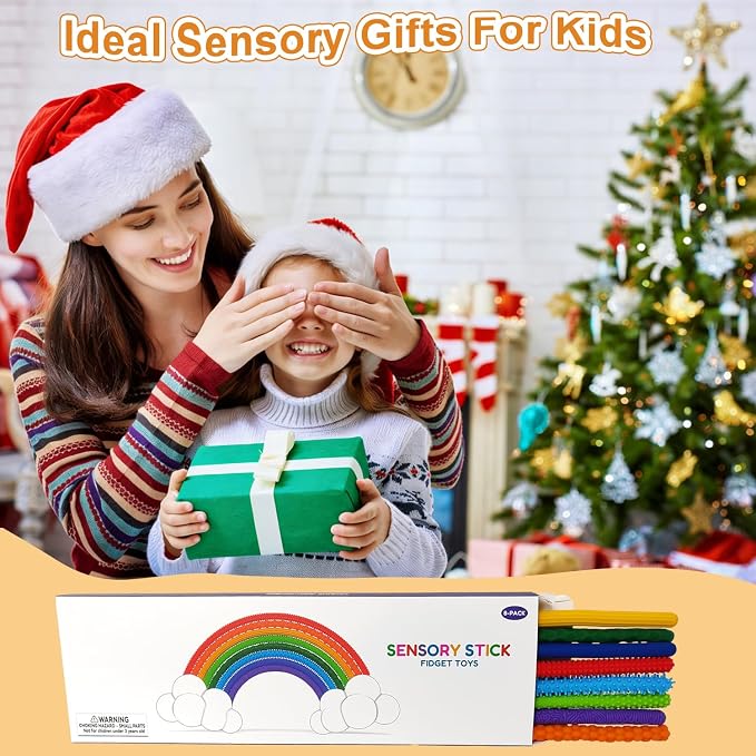Silicone Sensory Sticks for Kids Adults, Textured Flexible Fidget Sticks Toys for Autism ADHD, Classroom Travel Anxiety Relief Toy, Christmas Stocking Stuffers Gift for Teens (8 PCS)