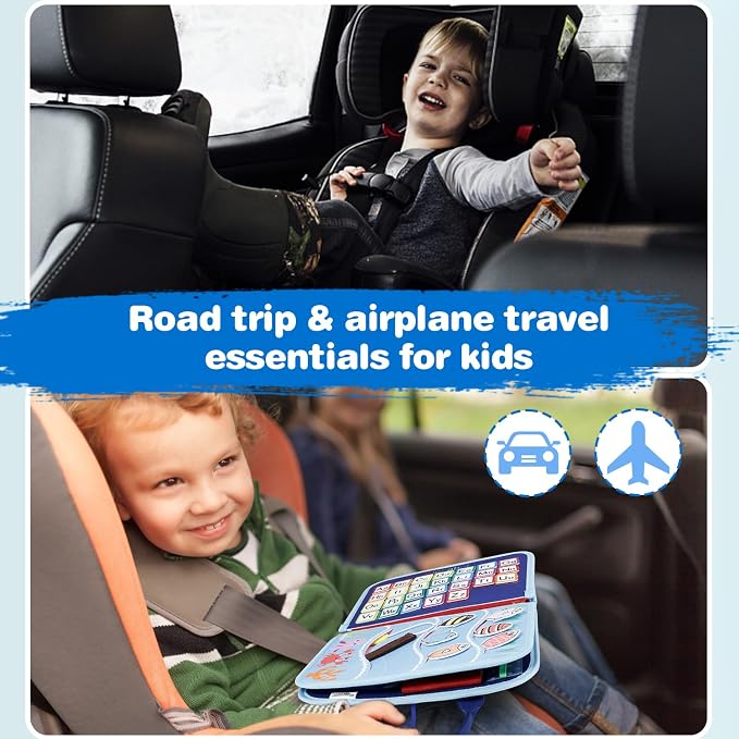 Busy Board Montessori Toys for Boys Girls Gifts, Sensory Toy, Educational Activities Travel Toy for Airplane Car, Busy Book for Learning Fine Motor Skills, Blue