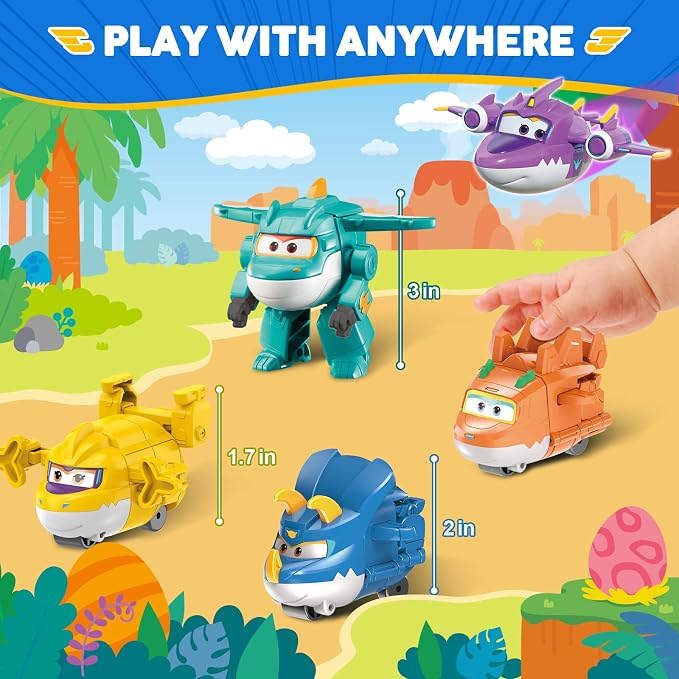 Super Wings 14-Pack Transforming Toys, 2 inch Airplane Collector Character Toy with Dinosaur Mini Collectible Action Figure with Poke Open Gift Pack, Small Figurines Kids Toy for Boys Girls Ages 3 Up