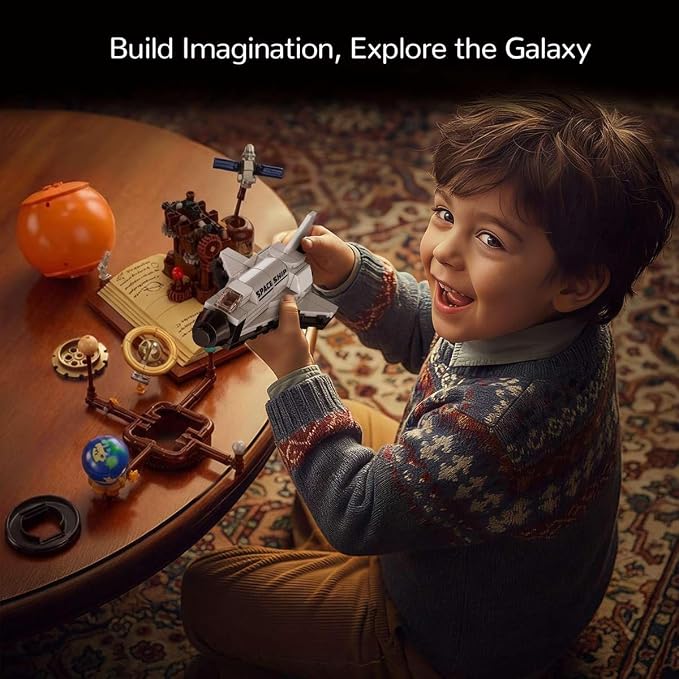 Spinning Solar System Space Building Kit with Rotating Planet Model | solar system building kit with rotating planets, space shuttle, telescope, and STEM learning for creative building (672 Pcs)