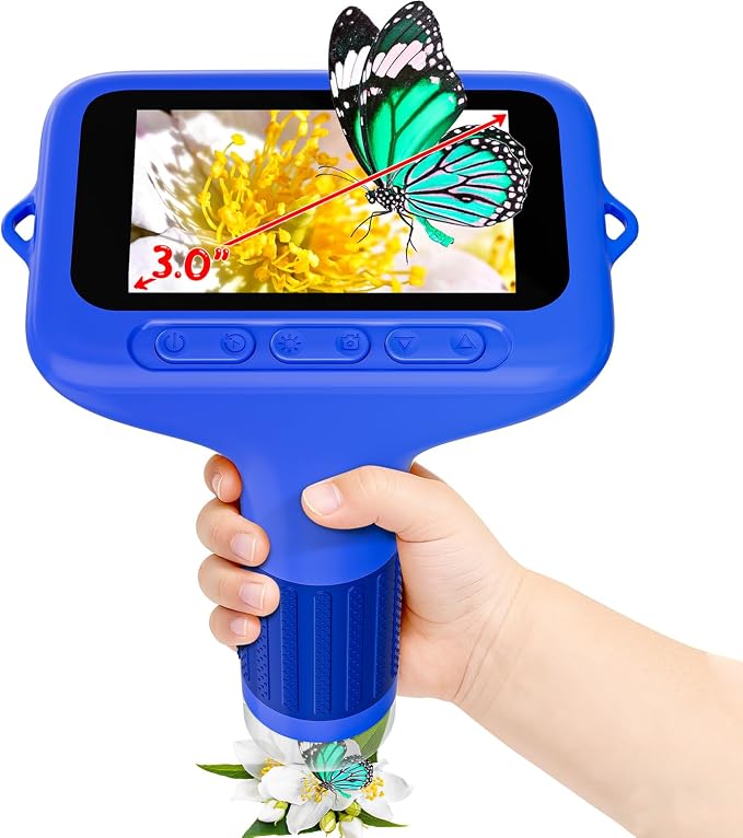 SKYBASIC Digital Microscope for Kids, 3" Screen 1000X Handheld Microscope HD Pocket Portable Microscopes Camera, Science Edu Fun Toys for Ages 4-12 Children Students Boys Girls -Blue