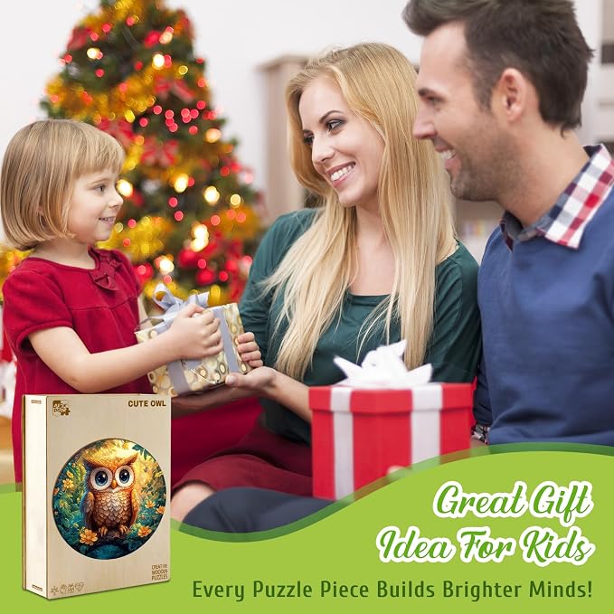 Animal Wooden Puzzles for Kids - Cute Owl | 50 Piece Puzzles for Kids Ages 4-6 - Kids Puzzle with Unique Piece Shapes - Round Puzzles for Boys and Girls (11.4 * 11.4 in)