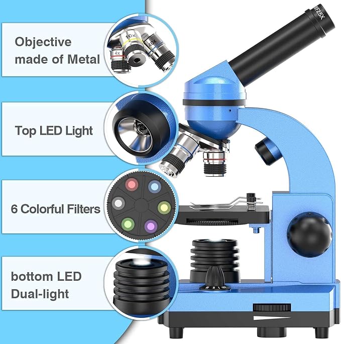 Microscope for Kids Beginners Children Student, 40X- 1000X Compound Microscopes with 52 pcs Educational Kits