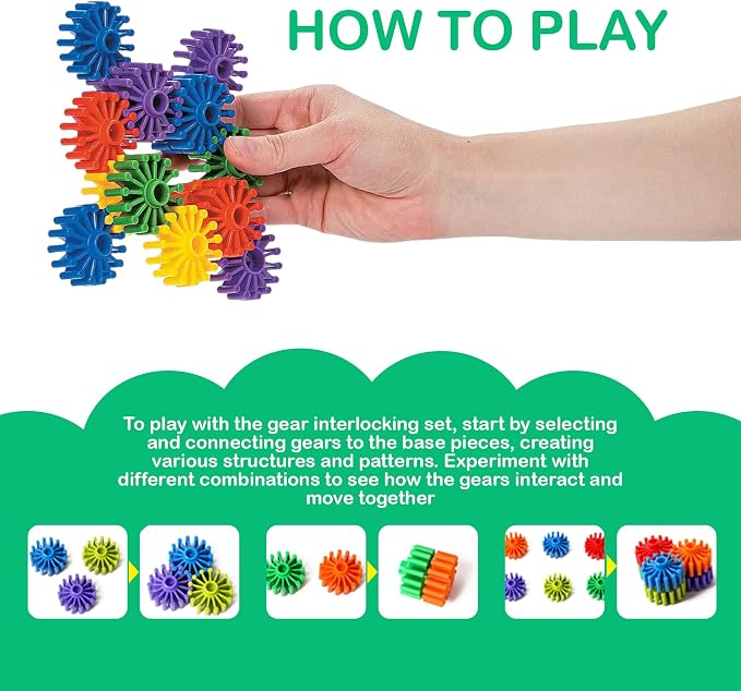 STEM Building Blocks Toys for Kids – Educational and Safe Gear Interlocking Construction Playset – Develop Creativity Preschool Brain Teaser Toys Gift for 3 4 5 Years Old Kids Boys Girls