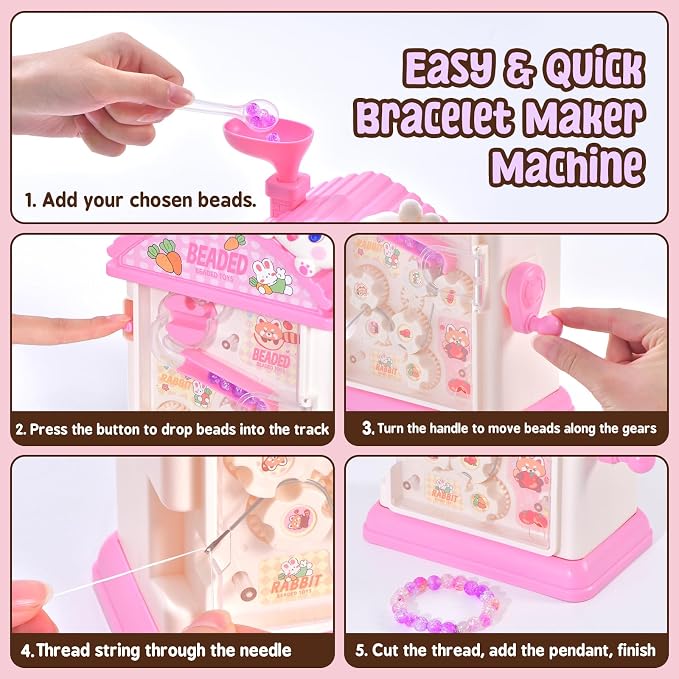 Bracelet Making Kit- Auto Beaded Jewelry Maker Toy Gift for Girls 6-12 | DIY Hand-Crank Pink House Kit, Inspires Creativity and Imagination, Friendship Bracelets, Birthday Gift, No Batteries MAGTHIC