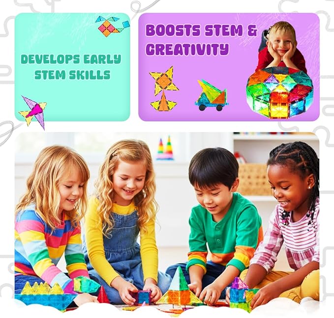 Magnetic Tiles 120 PCS Building Blocks for Kids – STEM Construction Toy Set, Creative Educational Magnetic Building Tiles, Montessori Gift for Boys & Girls Ages 3 to 12
