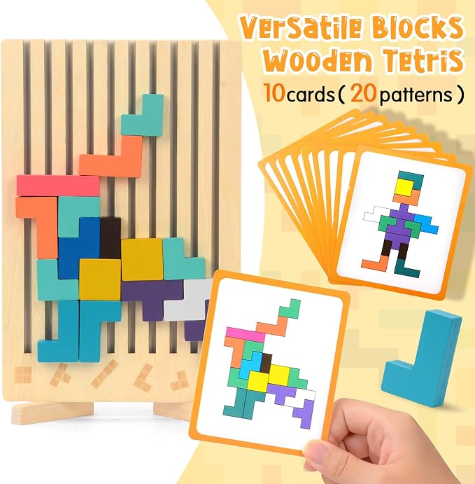 Wooden Stacking Puzzle Toy, Montessori Toys for 3+ Year Old, Wooden Brain Teaser Puzzles, 3D Russian Blocks, Educational Gift for Boys and Girls, Brain Teaser Activity for Home Decor & Toys & Games