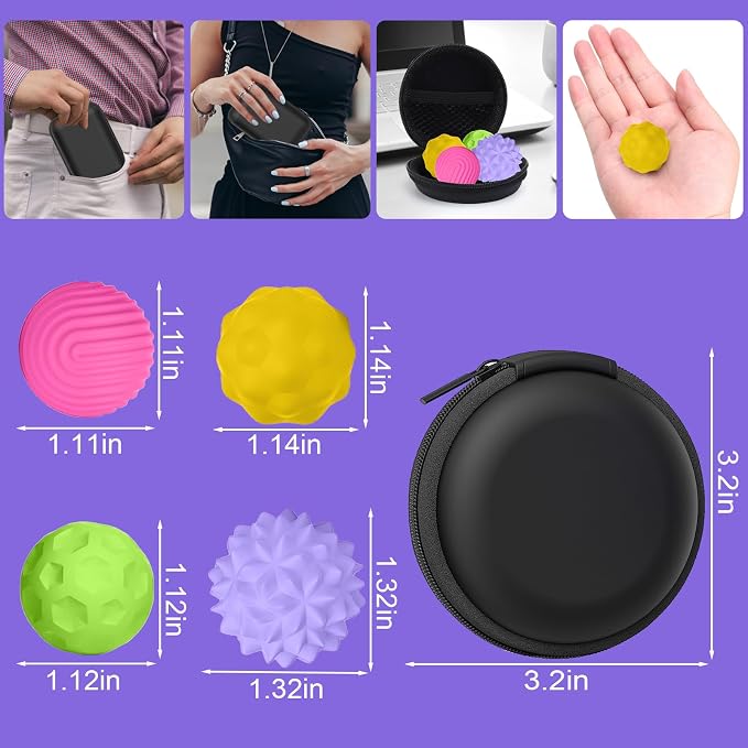BUSOHA Silicone Magnetic Fidget Balls - 4 Pack Fidget Toys for Adult | Four Unique Textures Sensory Support,Quiet and Silent Stress Relief,Lightweight,Office,Travel,Autism,Anxiety,ADHD