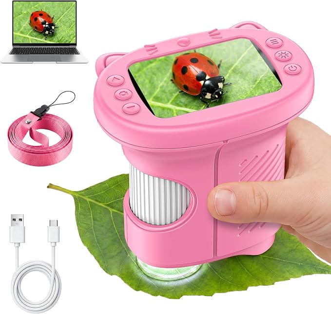 Alotwan Kids Microscope Handheld Digital 1000X, Miniscope for Girls Age 3-8