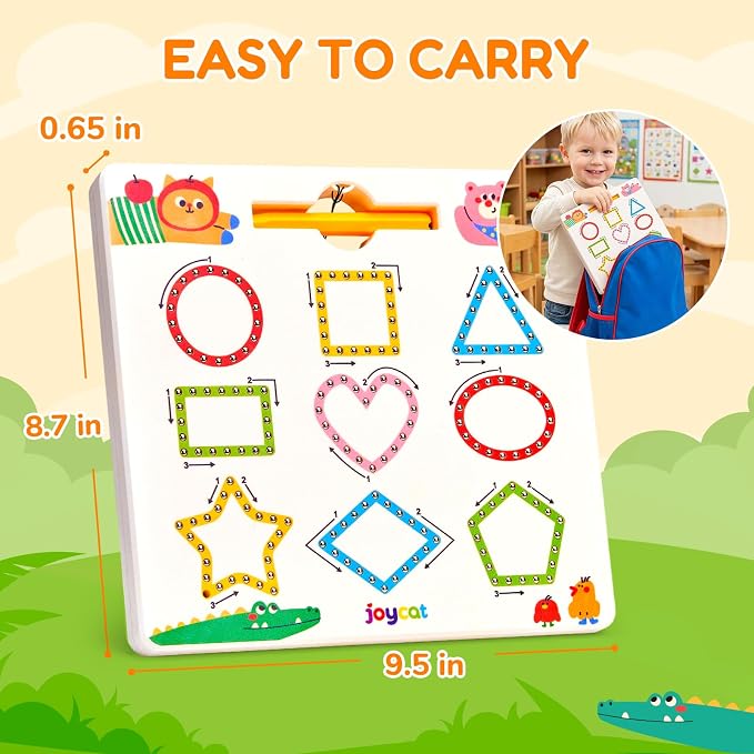 JoyCat Magnetic Animal Shapes and Lines Tracing Board, Pencil Control Toy | 2-in-1 double-sided toy builds pencil control for toddlers; preschool learning and road trip car activities for kids.