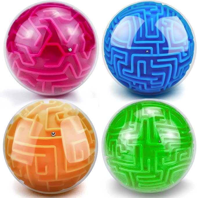 4Pcs 3D Puzzle Maze Ball Brain Teaser for Kids Boys Girls Age 6 7 8 | Gravity Brain Teaser Puzzle Game Educational Toy for Student Teens Adults, Travel, Classroom Prize,Family Party,Birthday Gift