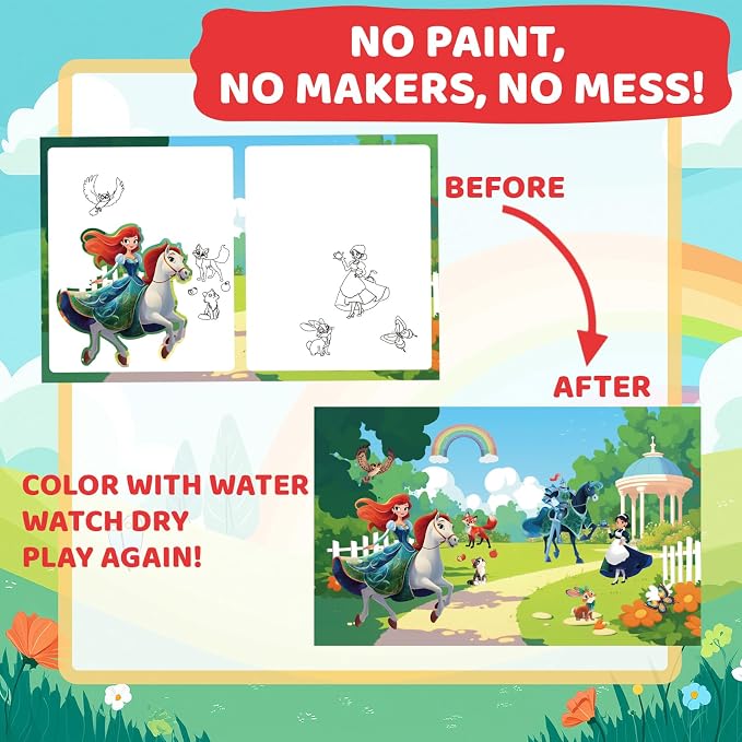 Mess Free Coloring Books for Toddlers, Reusable Water Toys for 3 4 5 6 Year Old Girl Boy, Road Trip Paint Activities, Travel Drawing Toys for Toddlers 3-5, Arts Crafts for Kids Ages 3-5 Birthday Gift