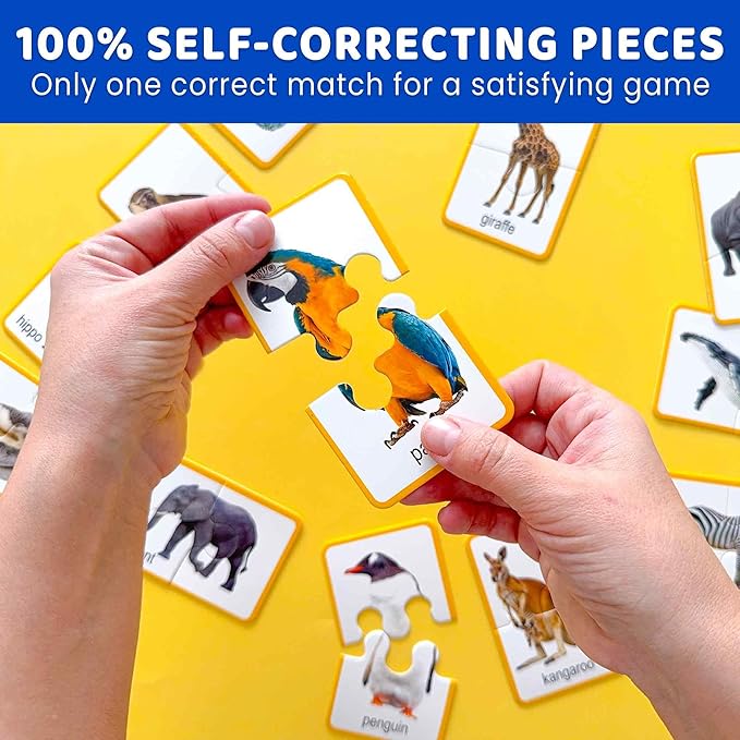 QUOKKA Toddler Puzzles Ages 2-4 – 100% Self-Correcting 16 Realistic Matching Wild Animals – Educational Toddler Puzzles Ages 1-3 with 32 Pieces - Memory Matching Games for 3-5 Years Old Boys and Girls