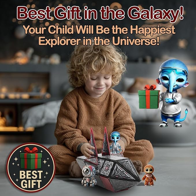 Little Pi Space Battleship Magnetic Tiles, Building Blocks for Kids