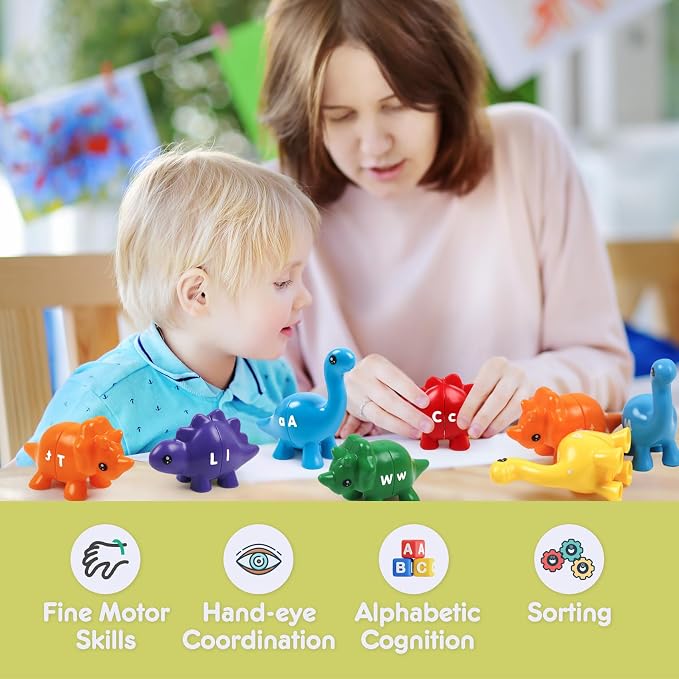 26pcs Alphabet Dinosaurs Matching Toy, Toddlers ABC Learning Dinosaurs | 26pcs, Matching & Sorting Game, Sensory Toy, Preschool Learning Activities, Educational Gifts, Ages18M+