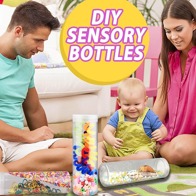 Sensory Bottle Kits for Kids, 4 Sets DIY Sensory Bottles 14 oz with Fillers, Calm Down Corner Supplies, Montessori Motor Skills Activity, Sensory Fidget Tube Toys