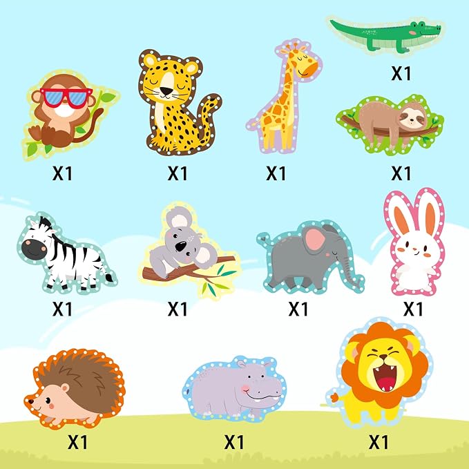 Jungle Animal Lacing Cards for Kids 12 Packs Double Sided Sewing Kits Lion Wild Animal Sewing Cards Educational & Learning Activities Fine Motor Skill for School Supplies Jungle Party Decor