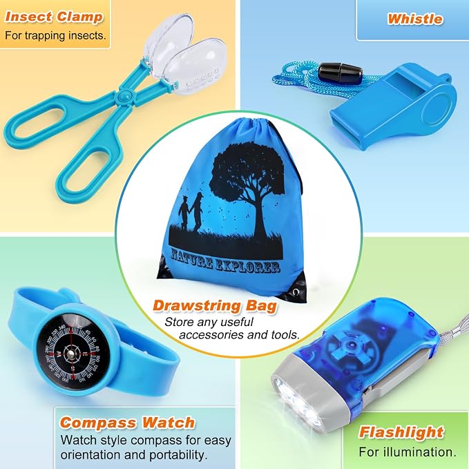 Bug Catcher Kit & Outdoor Explorer Kit for Kids, 10 Pcs Bug Catching Kit | with Toy Cage, Backpack, Flashlight, Outdoor Exploration Toys Gift for Boys Girls 3-12