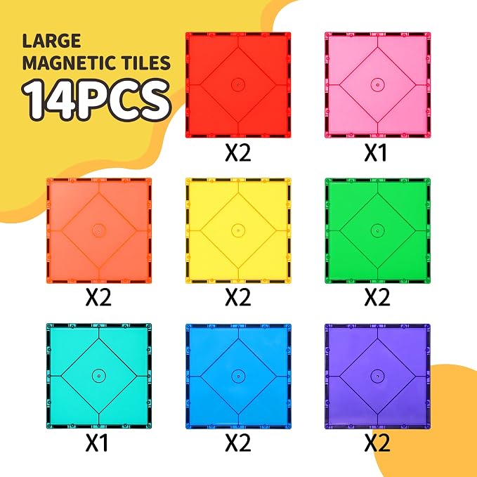 Mruikeny 14-Piece Large Magnetic Tiles, Building Toys for Kids Ages 3+ | 14 Large Magnetic Tiles for Preschool Building Play, Recommended for Ages 3 and Up
