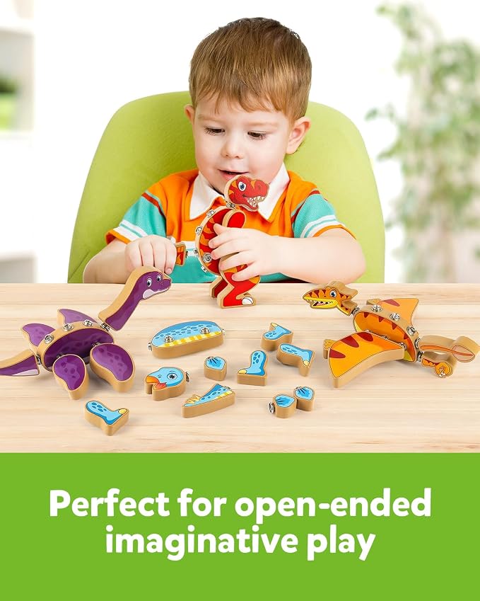 Coogam Dinosaur Snap Together Building Toys, Wooden Take Apart Dinosaur Playset, STEM Montessori Educational Fine Motor Skill Toy Gift for 3 4 5 Years Old Kids | STEM Montessori Educational Fine Motor Skill Toy Gift for 3 4 5 Years Old Kids