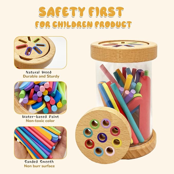 Montessori Shape & Color Sorting Montessori Toys for Toddlers 3, Wooden Fine Motor Skills Sensory Toy Preschool Learning Toys Travel Gift for Boys and Girls (Acrylic Set)