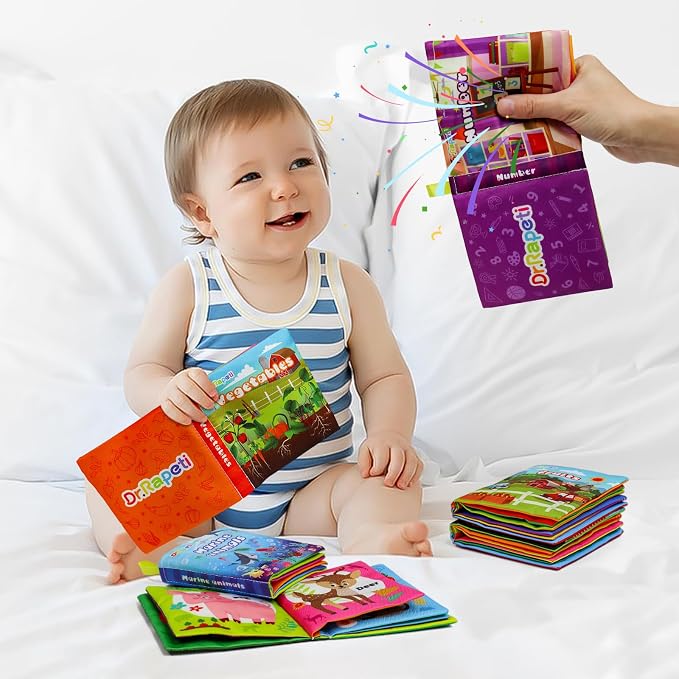 Dr.Rapeti 6 Pack Soft Books, Cloth Book, Bath Book, Baby Book, Crinkle Book | Baby Shower Toy, Washable, Nontoxic, Educational Learning Toy, Sensory Book, Baby Soft Cloth Book, Crinkle Soft Book