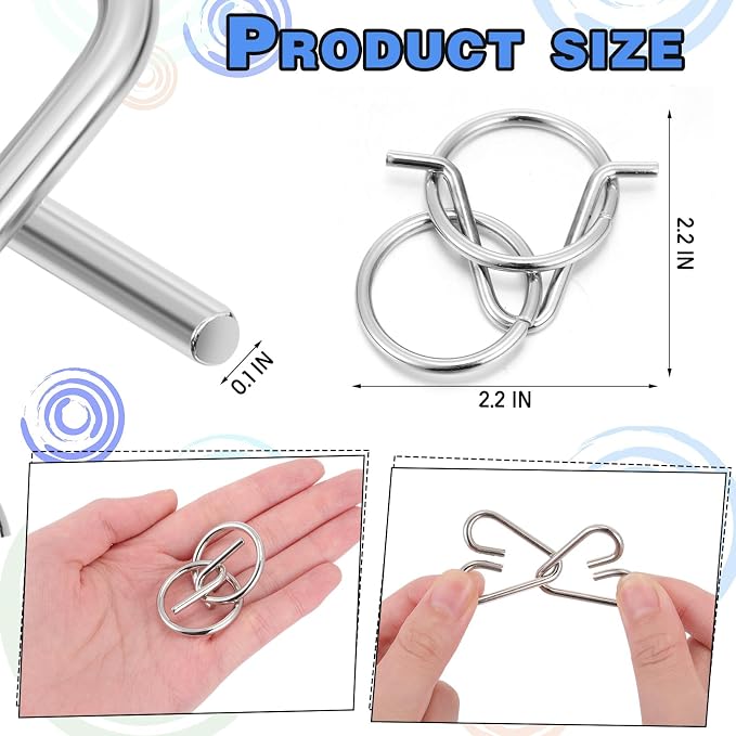 8 Pack Brain Teaser Puzzles Metal Wire Ring with Pouch,C Style | IQ Test Disentanglement Unlock Challenge, Portable Storage Pouch, Mind-bending Interlock Game for Party Favor Entertainment