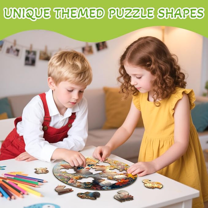 Animals Wooden Puzzles for Kids - Lovely Cat | 50 Piece Puzzles for Kids Ages 6-8, Kids Puzzles with Unique Animal Shapes, Round Gift for Girls and Boys (11.4 * 11.4 in)