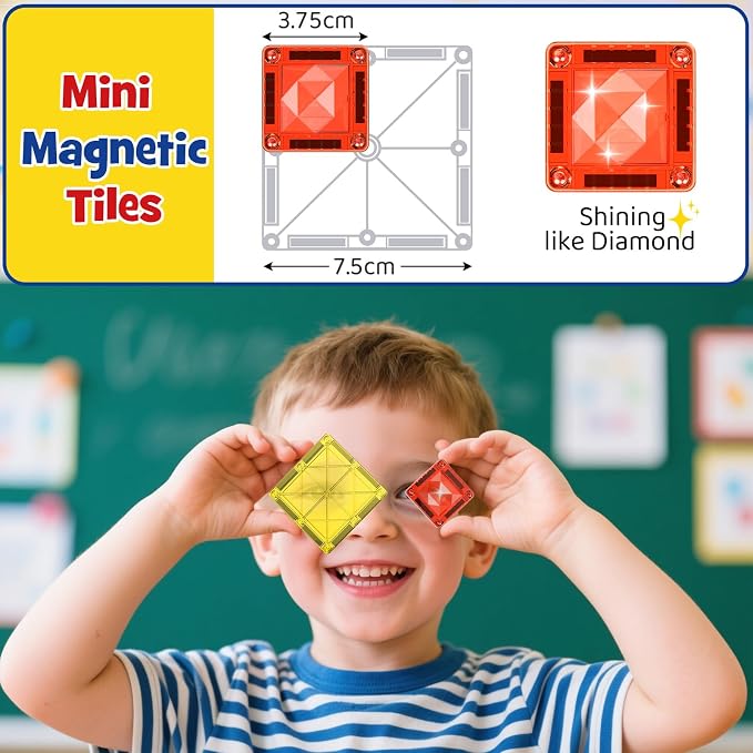 WMXDU Mini Magnetic Tiles Kit: 30-Second Cleanup, 0 Lost Parts | Tin Case Becomes Play Surface 26-Piece Princess Set for Girls 3-8 Wherever the Day Takes You