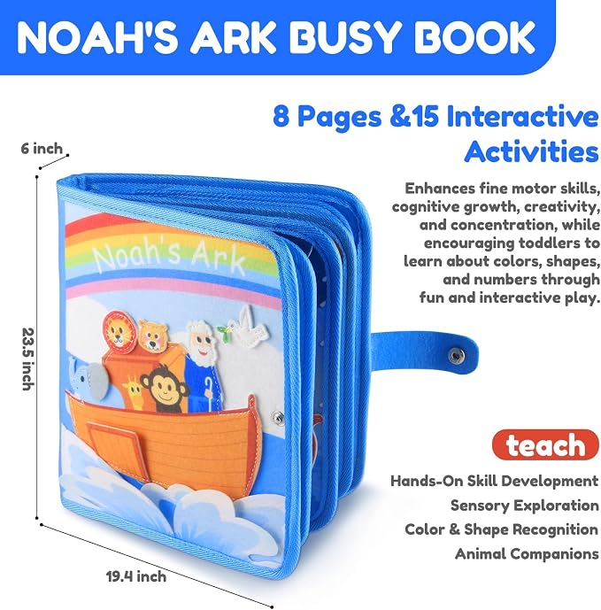 Noah's Ark Busy Book for Toddlers 1-3 - Montessori Toys Busy Board for 1 Year Old Boy Gifts Girl Toys Educational Learning Quiet Activity Books Toddler Easter Basket Stuffers Travel Toys