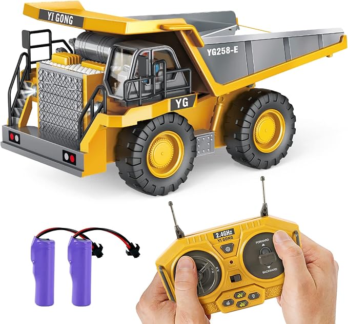 DDAI Remote Control Construction Dump Truck Toy - RC Dump Truck Toys- Construction Toys Vehicle- RC Truck Toys for 8 9 10 11 12 Year Old Boys and up- Toy Trucks