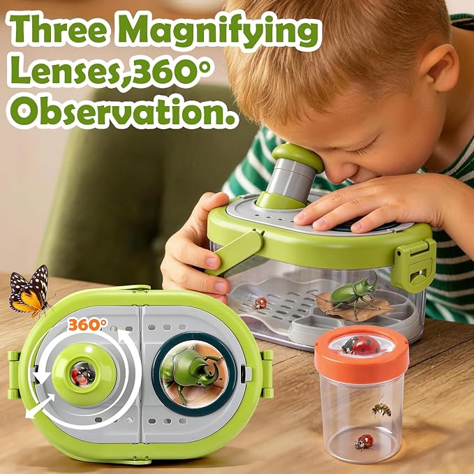 Bug Catcher Kit for Kids with Light and Insect Habitat - Outdoor Exploration Toys for Boys Girls Ages 6+, STEM Educational Toys Set Includes Net, Tweezers, Magnifying Glass Cup, Screwdriver