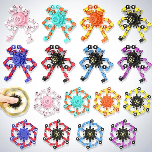 16PCS Transformable Fidget Spinner,Funny Stress Relief Sensory Fidget Toys | Funny Stress Relief Sensory Fidget Toys,Deformable Chain DIY Robot Fingertip Gyros Toys Party Favors for Kids and Adults